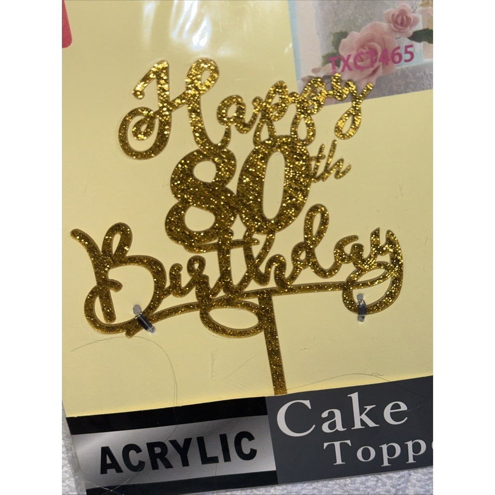 80th Birthday Cake Topper Double Side Glitter Gold Birthday Decorations NEW